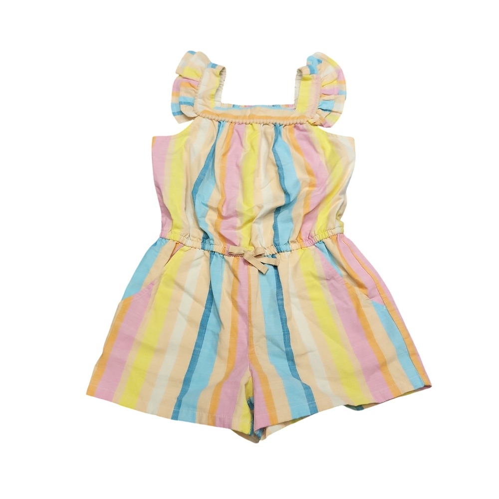 Cat & Jack Girls Flutter Sleeves Striped Romper Multicolor Size S 6/7 NEW
